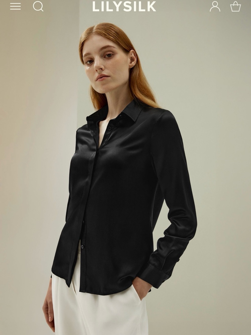 Basic concealed placket silk shirt